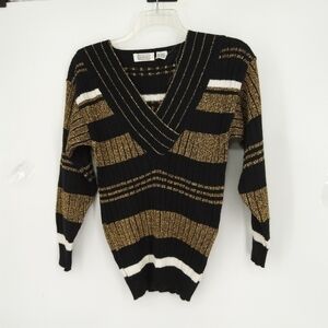 CRISTINA'S VINTAGE GOLD GLITTER RIBBED SWEATER SIZE SMALL